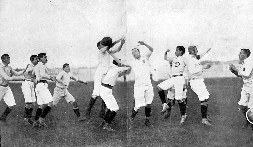 Scene of the first rugby match ever between France and England, 22 March 1906